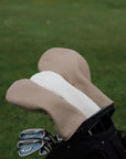 handmade leather golf club headcover in white and beige