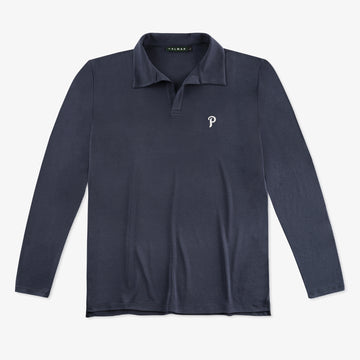 Granatowa, męska koszulka polo z długim rękawem. Men's longsleeve polo shirt in navy blue.