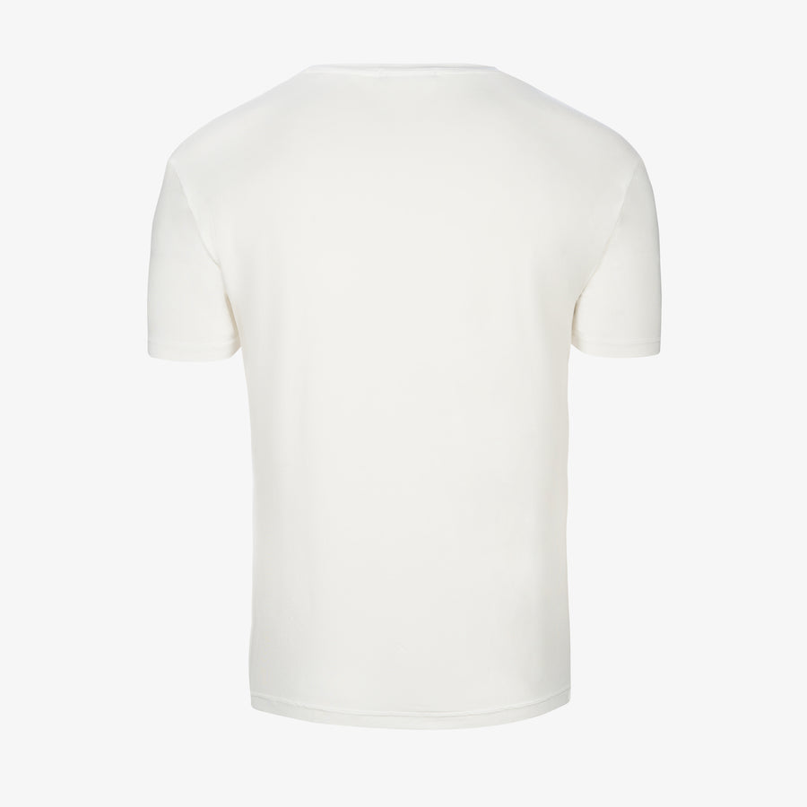 Biała, klasyczna koszulka z krótkim rękawem z przyjaznego środowisku materiału. Biodegradowalna. White, basic t-shirt made from biodegradable, eco-friendly fabric.