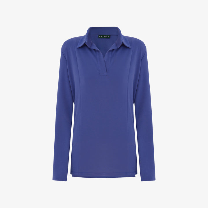 blue longsleeve polo for women's golf